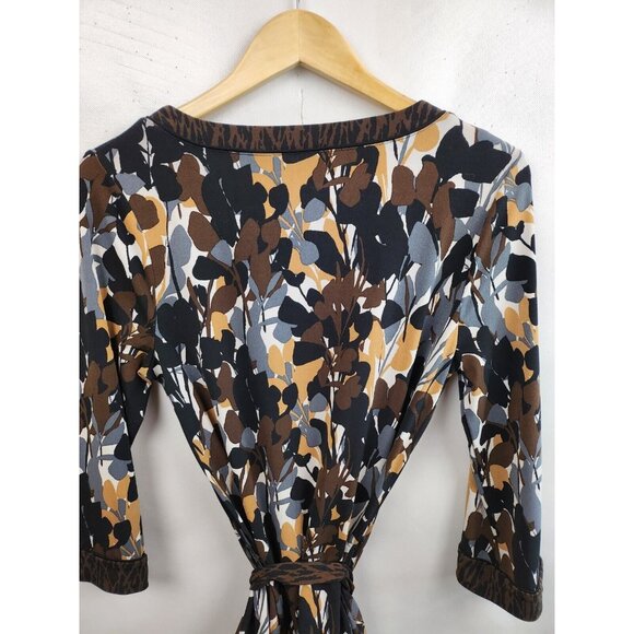 Dana Buchman Womens Top Medium Brown Black Abstract Belted Stretch 3/4 Sleeve - Picture 9 of 9